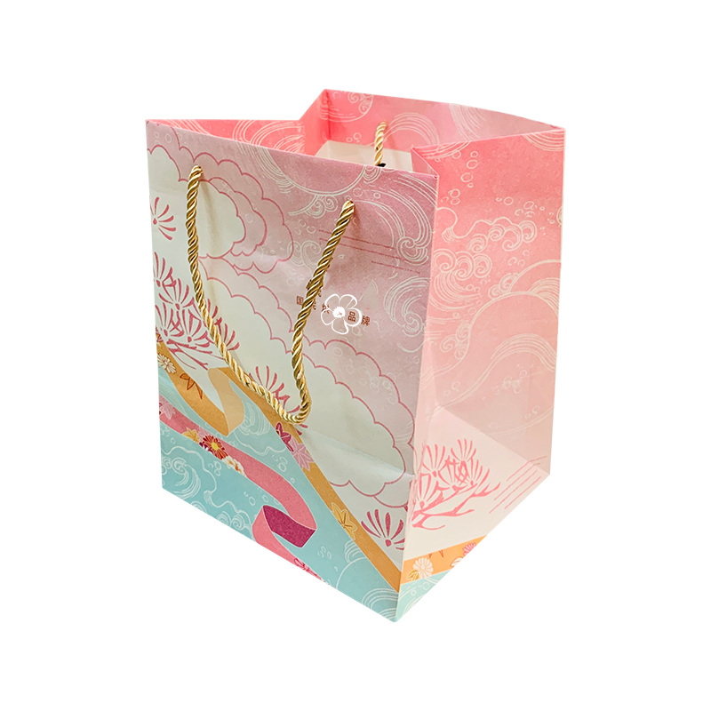 Rózsaszín ajándékcsomagok, Golden Handles-szel, Kraft Paper Bags, Party Bags